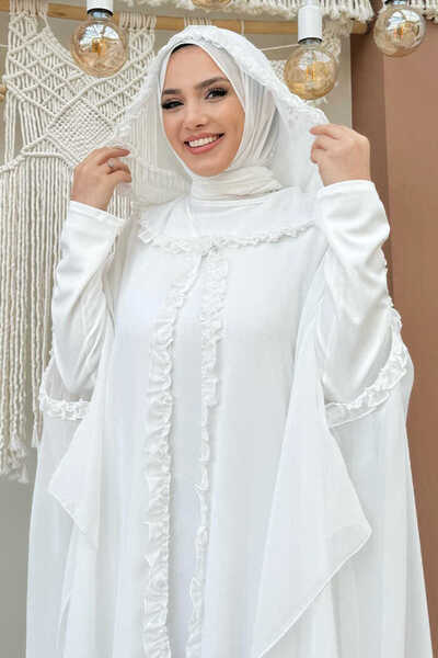 Bym Fashion Κουκούλα Specified Part 5 Pieces Ruffle Λεπτομερές Σετ βραδινό φόρεμα φόρεμα μπάλα 3778 εκρού