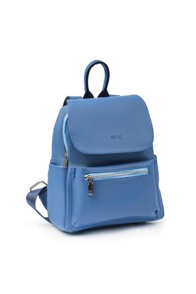 SANLINE حقيبة ظهر نسائية من الجلد الناعم باللون الأزرق