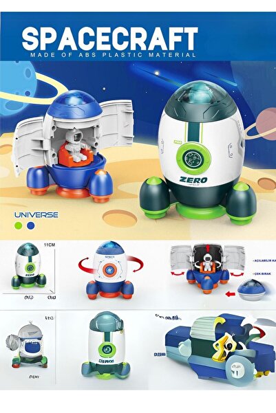YILDIRIM OYUNCAK Space Rocket with Astronaut 11 cm Openable Doors Pull and Drop