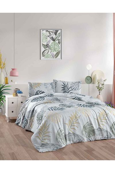 Menderes Home Σετ Παπλωματοθήκη Διπλό Φανελένιο - Cotton Collection R, Green Autumn