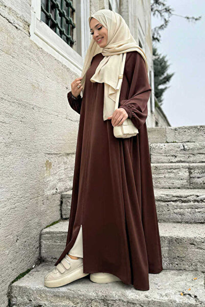 Bym Fashion Οβάλ μαζεμένες μανσέτες με ελαστικό φερμουάρ πλήρους μεγέθους Ferace Bym5 Καφέ