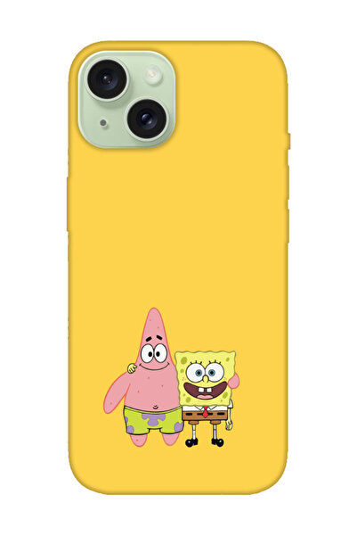 frondcase iPhone 15 Sünger Bob Ve Patrickstar Sarı Telefon Kılıfı