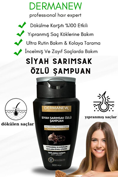 dermanew hair Siyah Sarımsak Özlü Şampuan - YAĞLI SAÇLAR İÇİN - Dökülen Saçlara Güçlendirici Bakım