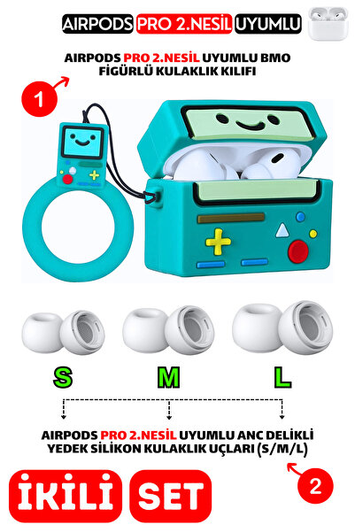 EWEC Pro 2.Nesil Uyumlu Bmo Figürlü Kulaklık Kılıfı ve Anc Delikli Yedek Sili...