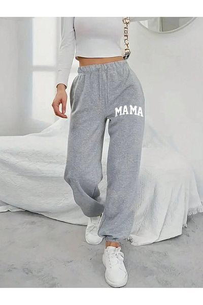Boi Φόρμα Mama Jogger - Γκρι εμπριμέ ψηλόμεσο λαστιχένιο πόδι