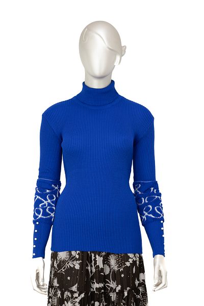 Oppland Mâneci de iarnă pentru femei, cu mărgele elegante, decolteu cu gât complet, tricotaje tricotate, pulover Badi