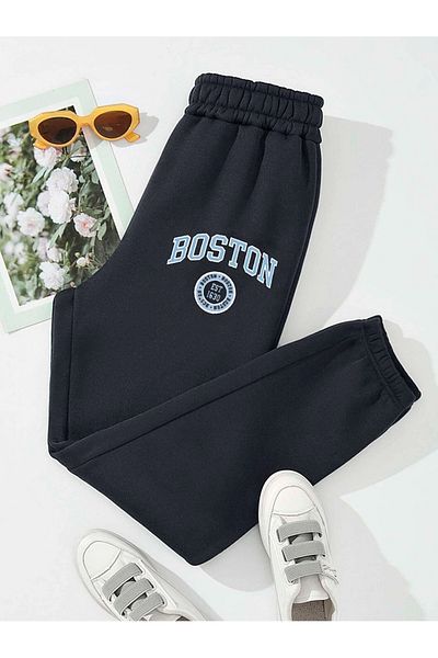 Boi Boston Logo Sweatpants Jogger - Μαύρο εμπριμέ ψηλόμεσο λαστιχένιο πόδι