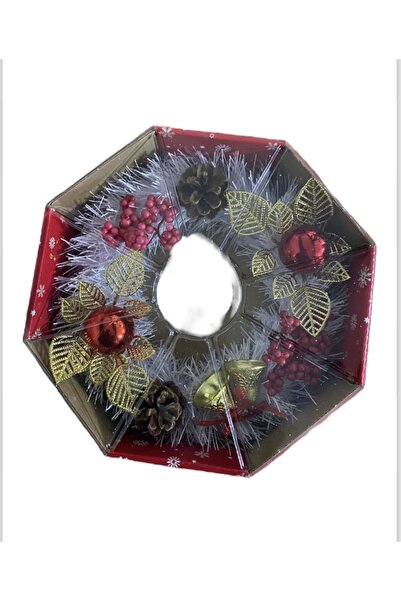 KozmoParti Beyaz Yılbaşı Kapı Süsü Kapı Çelengi 24 Cm Kokinalı Çelenk