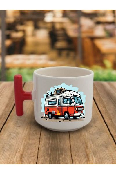 lili hediyelik Coffee Cup with Caravan and Holiday Image - Ceramic Tea, Coffee Gift Cup