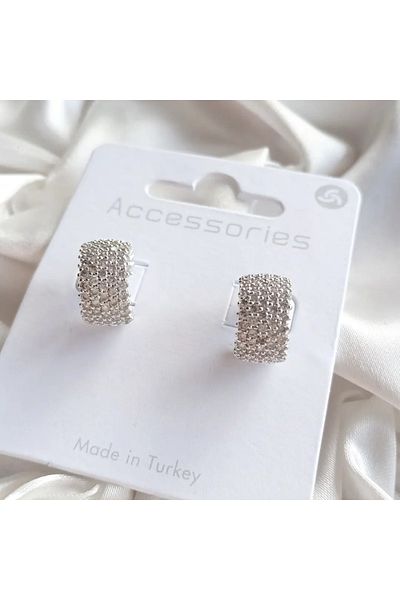 Accessories أقراط دائرية من الفولاذ بتفاصيل حجرية