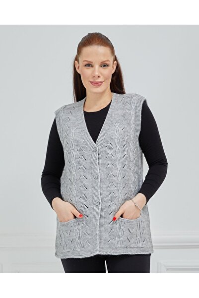 Fresh&Moda Жіночий V-подібний комір, плетений ланцюжком, з кишенями, вовняний трикотажний жилет