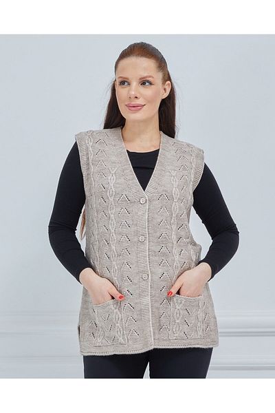 Fresh&Moda Women's V-Neck Chain Knitted Pocket Wool Mother Knitwear Vest