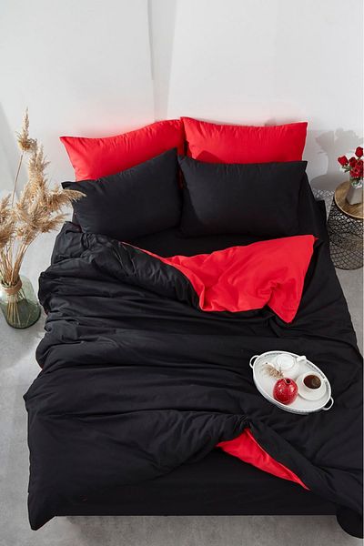BEAUTIFUL BIRD Red Black 100% Cotton Single Duvet Cover Set with Sheets is Also Used as Bedspread