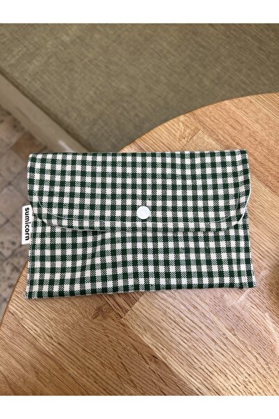 Sumicorn Design Koyu Yeşil Pötikareli Yıkanabilir Çıtçıt Detaylı Ped Çantası,...