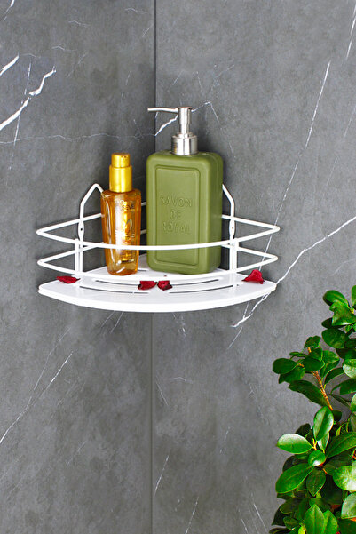 HIMYHOME Οικονομική ανοξείδωτη λευκή θήκη για σαμπουάν με κρυστάλλινο ράφι αυ...