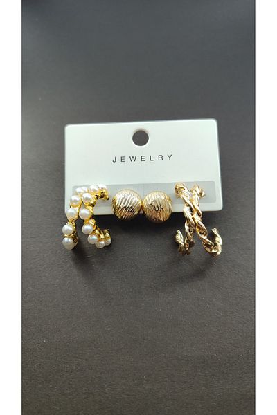 Candy Pearl Twist Patterned Hoop Set Earrings