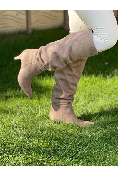 M&B COLLECT VERN Norkové semišové měchové boty na mandlovém podpatku