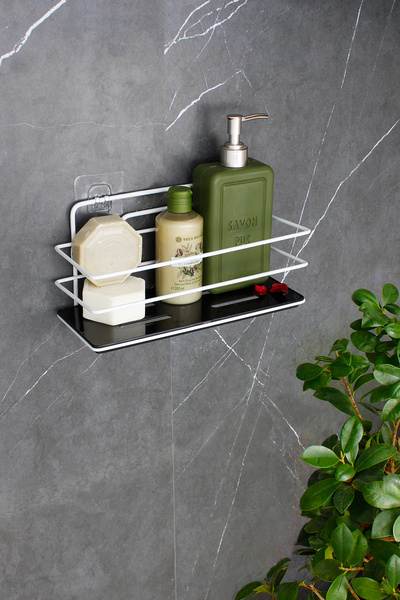 HIMYHOME منظم حمام ومستحضرات تجميل اقتصادي من الفولاذ المقاوم للصدأ مع رف دش ...