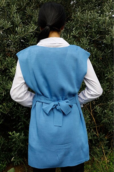 DAS KLEID V-Neck Belted Sweater BLUE