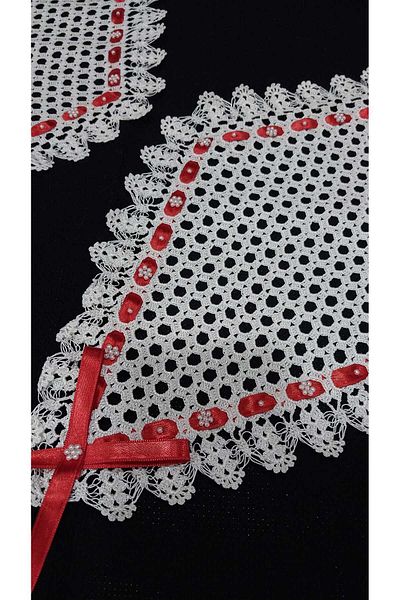 Papatyam Hand Knitted crochet Embroidery 3 Pieces Coffee Table Cover Set/Handcrafted Lace Cover/1 piece= 50x28 - 2 pieces= 25x40