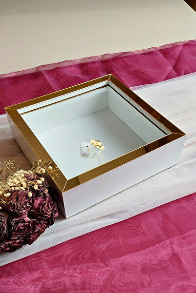 Verda Çerçeve 25x25 Cm Ledli Beyaz-gold Isimsiz Derin Gül Çerçevesi! Gül Kutu...