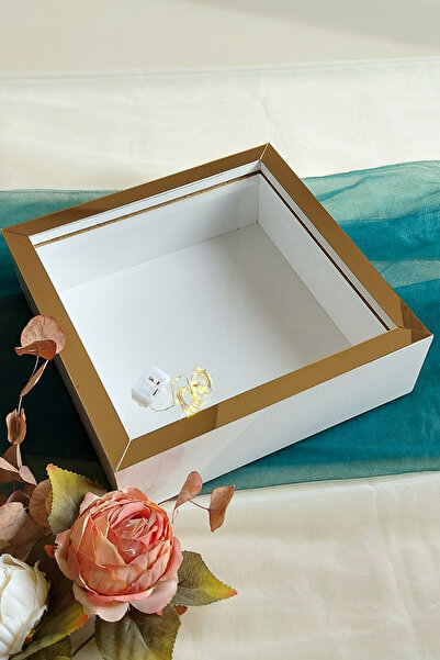 Verda Çerçeve 25x25 Cm Beyaz-bronz Ledli Isimsiz Derin Gül Çerçevesi! Gül Kut...