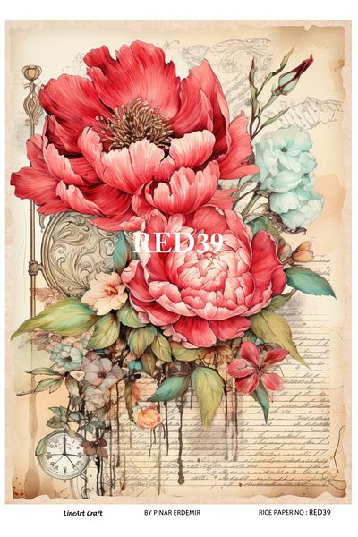 LİNEART LineArt Brass Decopage Paper LA-RED39