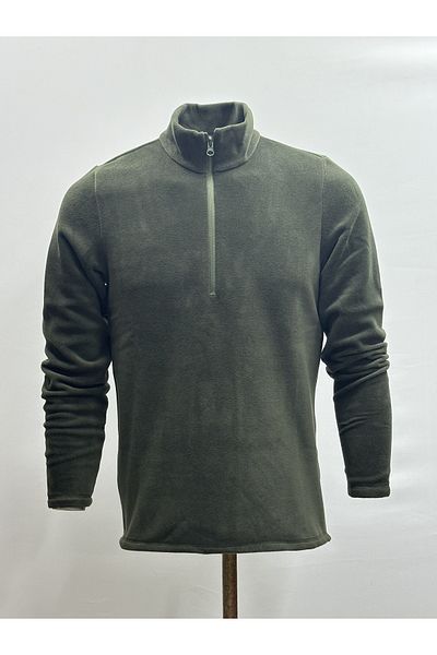 NJM SPORT WEAR Men's Fleece Khaki Anti-pilling Non-Pilling Stand Collar Cold-Proof Fleece Half Zipper