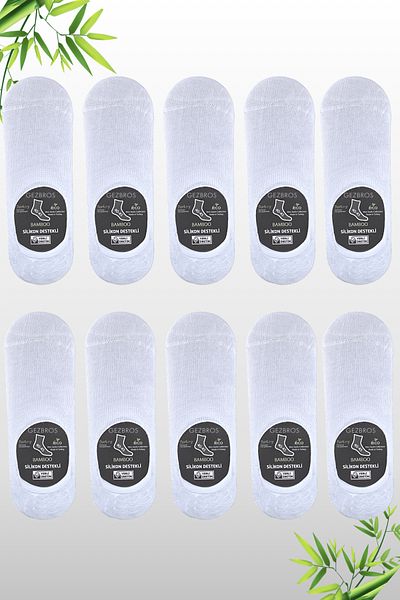 GezBros 10 Pairs of White Color Silicone Ballerina Bamboo Socks