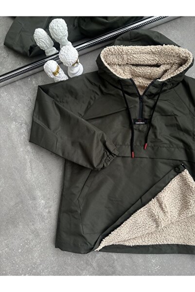 KİLSBUTİK Αδιάβροχο φούτερ με κουκούλα με γούνα στο εσωτερικό και τσέπες καγκουρό