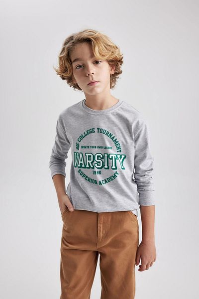 DeFacto Boy's Crew Neck Printed Long Sleeve T-Shirt B7286a824sp