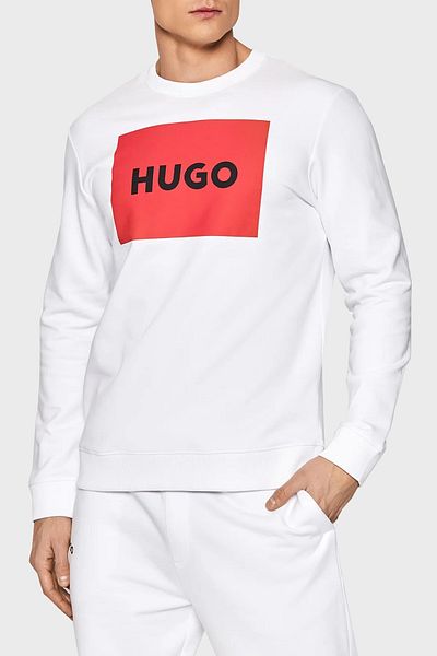 HUGO Pánské tričko s logem značky Bavlna Normal Mold Denní bílo-červené tričko50467944-100