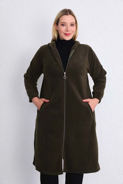 Kardelen Butik Ümraniye Plus Size Khaki Green Fleece Jacket