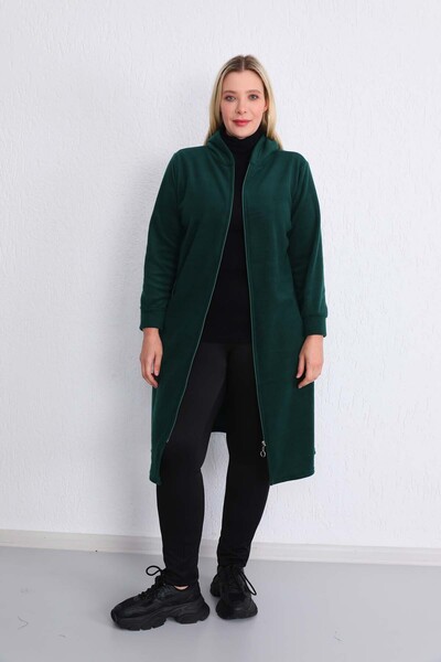 Kardelen Butik Ümraniye Long Cardigan Fleece Emerald Green