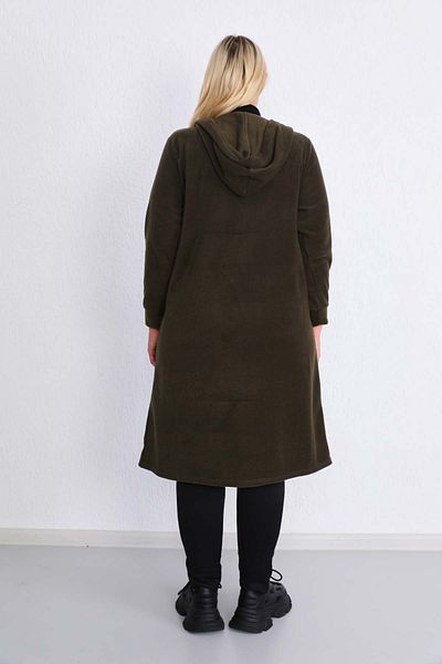 Kardelen Butik Ümraniye Plus Size Khaki Green Fleece Jacket