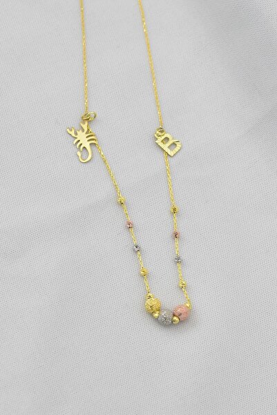 Sinsirella 925 Ayar Gümüş Üç Renk Dorika Toplu Akrep Ve B Harf Kadın Kolye