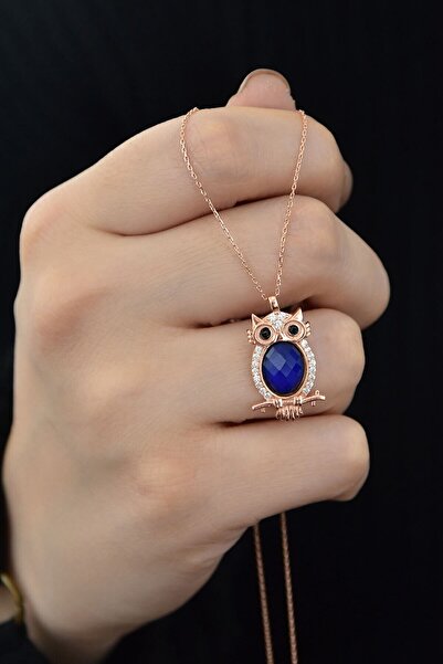 Sinsirella 925 Ayar Gümüş Rose Altın Kaplama Siyah Göz His Taşı Baykuş Kolye