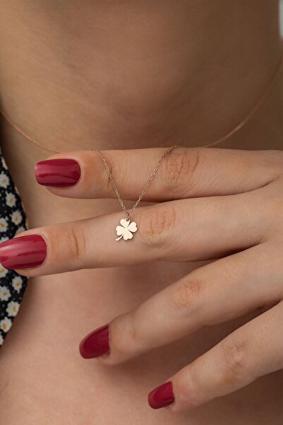 Sinsirella 925 Ayar Rose Altın Kaplama Gümüş Yonca Kolye