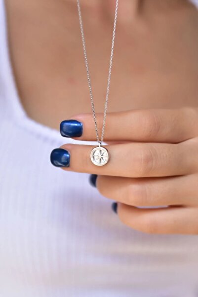 Sinsirella 925 Ayar Gümüş Rodyum Kaplama Taşlı Pusula Kadın Kolye