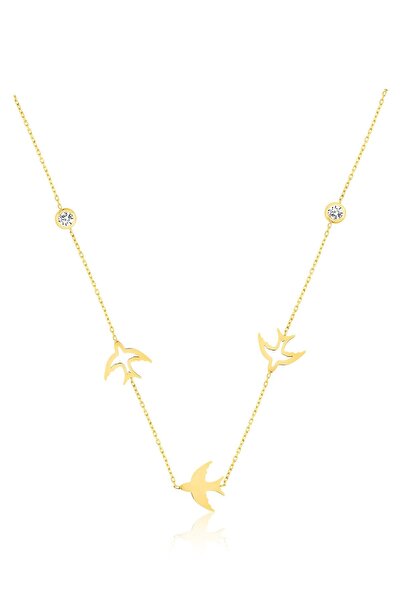 Sinsirella Kirlangıç Dansı Kolye. Altın Kaplama Nano Zirkon Taşlı Üç Kırlangı...