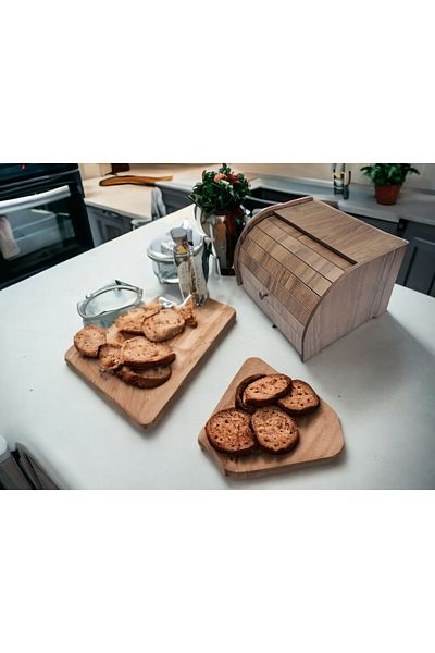 woodluck Wooden Bread Bowl, Top shelf, Sliding Lid, Storage Box