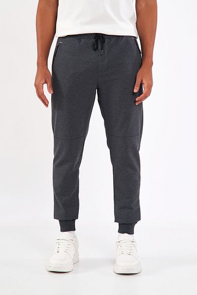 mmetalic Ανδρικό παντελόνι Jogger Anthracite Standard Fit με φερμουάρ τσέπης με ελαστικό πόδι
