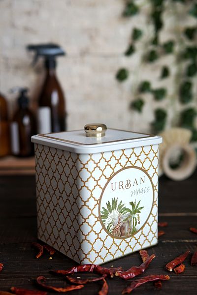 EVLE Er023-7ı Forrest Yellow Urban Patterned Square Metal Storage Container 12x12 Cm