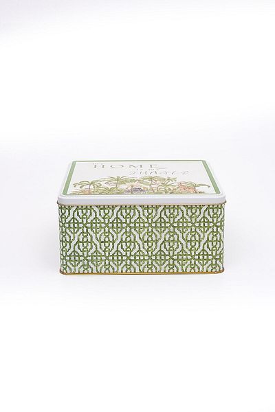 EVLE Er029-4g Forrest Green Patterned Square Metal Storage Container 24x24 Cm