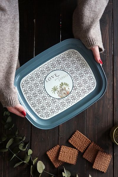 EVLE Ee171-6ı Forrest Gray Love Patterned Oval Tray 24x31 Cm