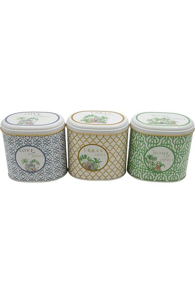 EVLE Erb07u3 Oval Metal Storage Container Set of 3, Forrest