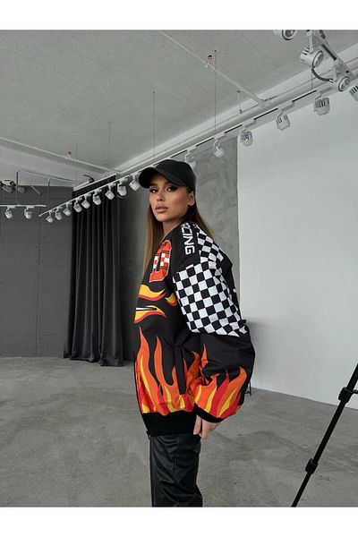 Gofeel Harajuku Street Racing Λεπτομέρεια Unisex Bomber Oversize μπουφάν με επένδυση