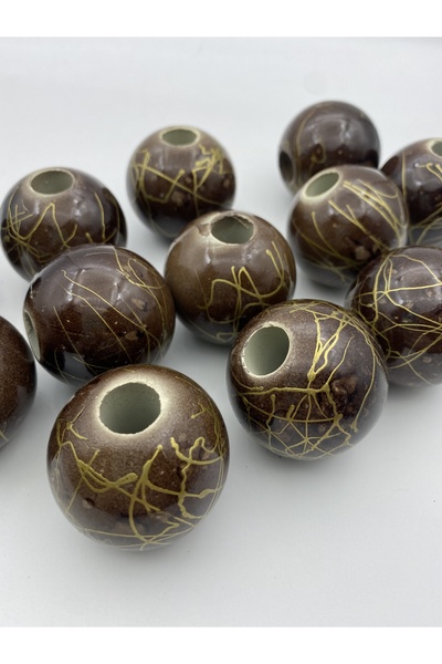 Hedef Bijuteri قطعتان من الخرز الكبير من البلاستيك البني الذهبي والأصفر المطل...