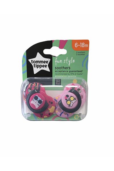 tommee tippee Pink Fun Pacifier - 2 Pack, 6-18 Months