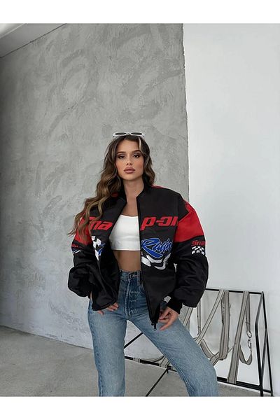Gofeel Harajuku Street Racing Unisex Lined Inside Racer Red Bomber Jacket